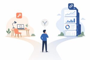 Illustration of diverging paths representing kwfinder vs ahrefs tool choice