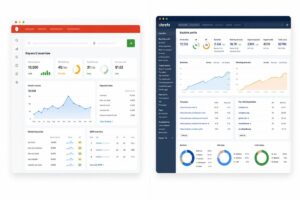 Side-by-side dashboard comparison illustrating kwfinder vs ahrefs interface styles