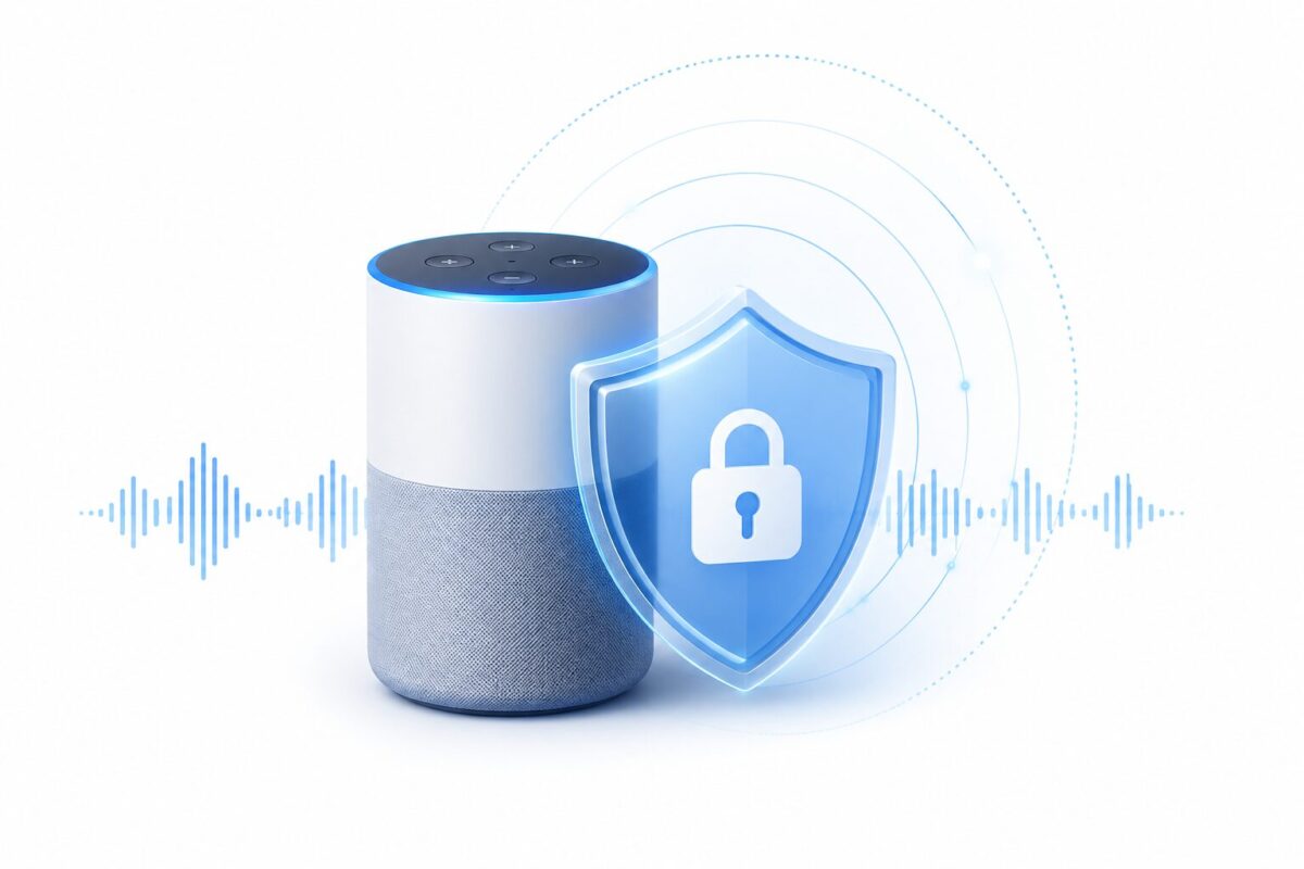 Conceptual image of privacy protection around voice assistant technology