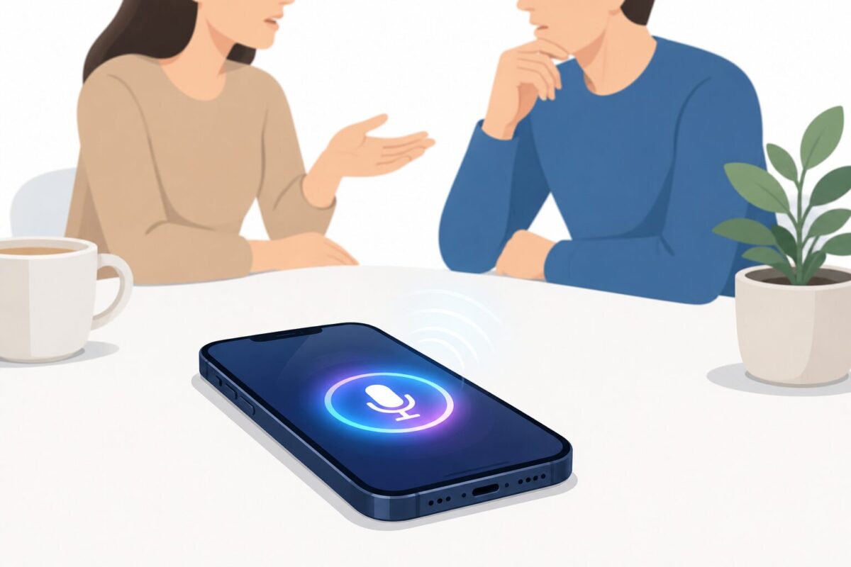 Illustration of a phone unintentionally recording a private conversation