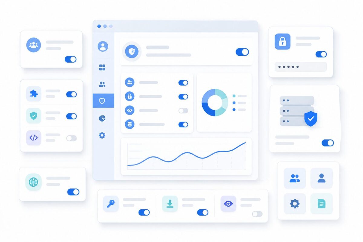 Illustration representing enterprise plugin and workspace control settings