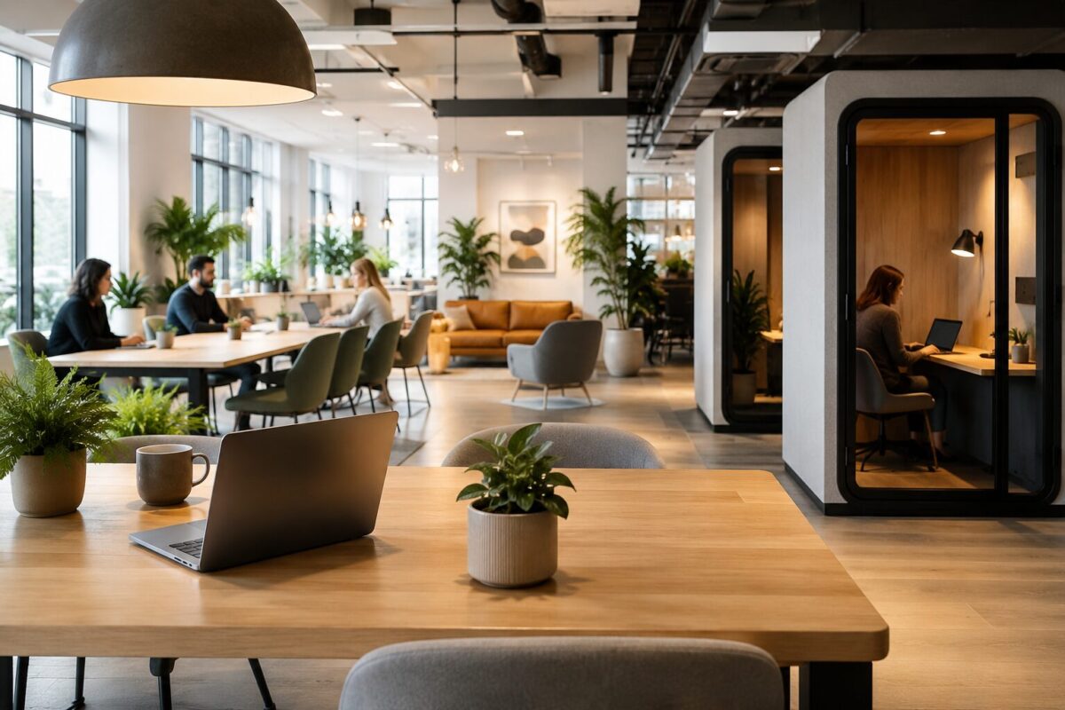 Modern coworking space interior reflecting current coworking news trends in 2026